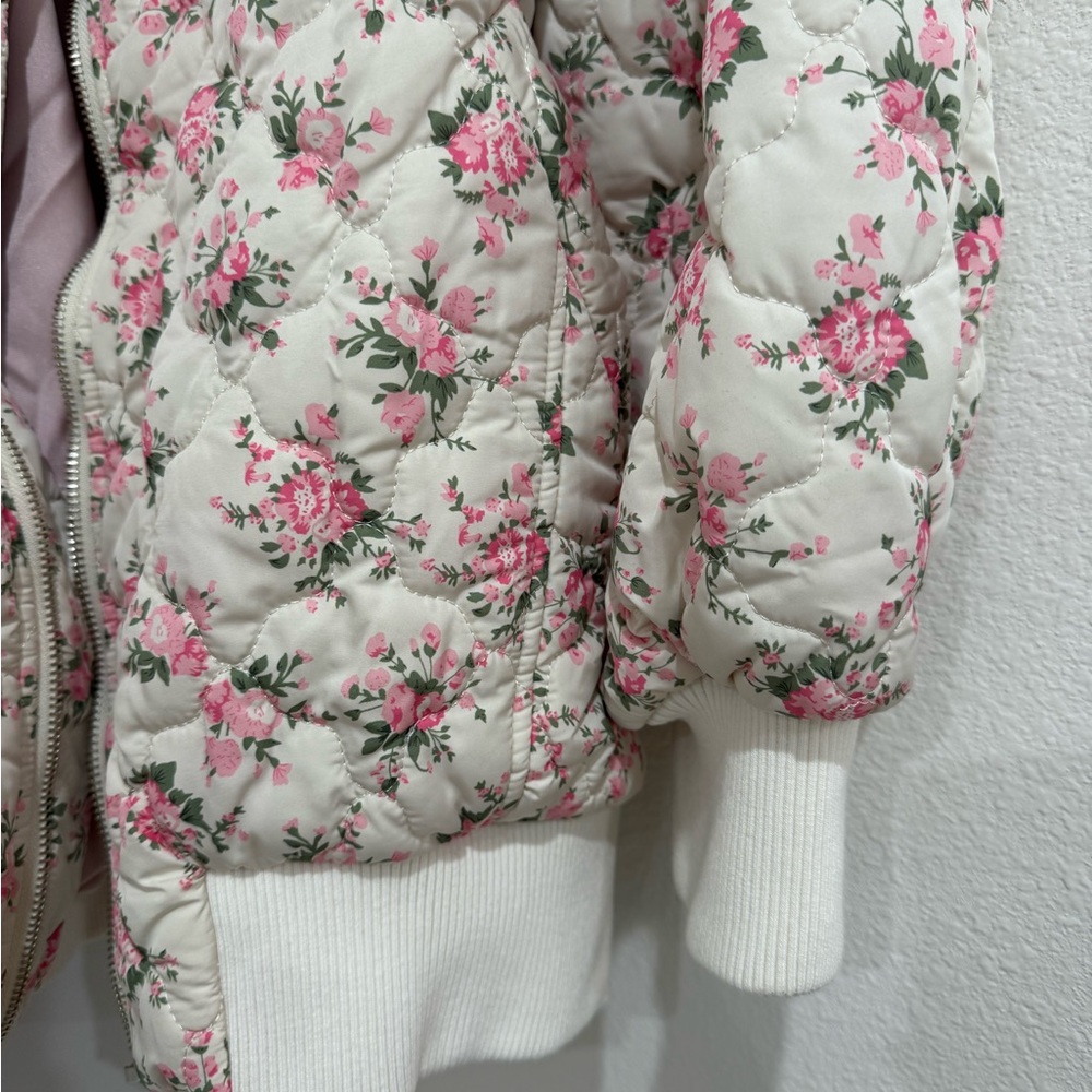 Quilted Floral Bomber Jacket - Pink on Cream - Picture 12 of 16